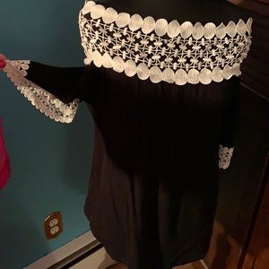 INC Black Top with White Lace